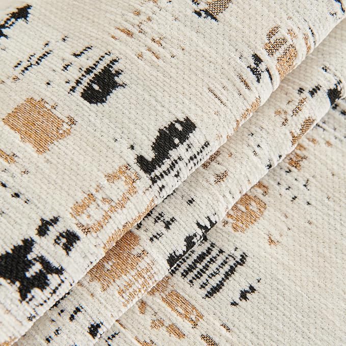 DREAMINGO Abstract Chenille Couch Cover Blanket Beige Khaki Black Boho Sofa - Image 6