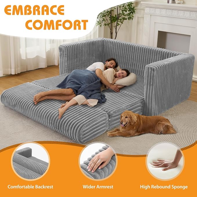HABUTWAY 49.8" Loveseat Boneless Couch, 4-in-1 Convertible Sofa Bed, Plush Fur - Image 4