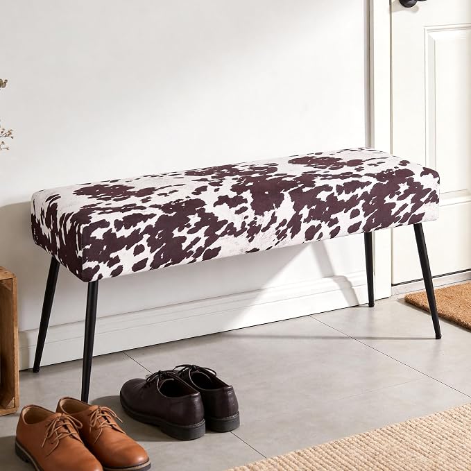 DUHOME Velvet Bench Ottoman, Upholstered Bedroom Benches Cow Print End of Bed - Image 4