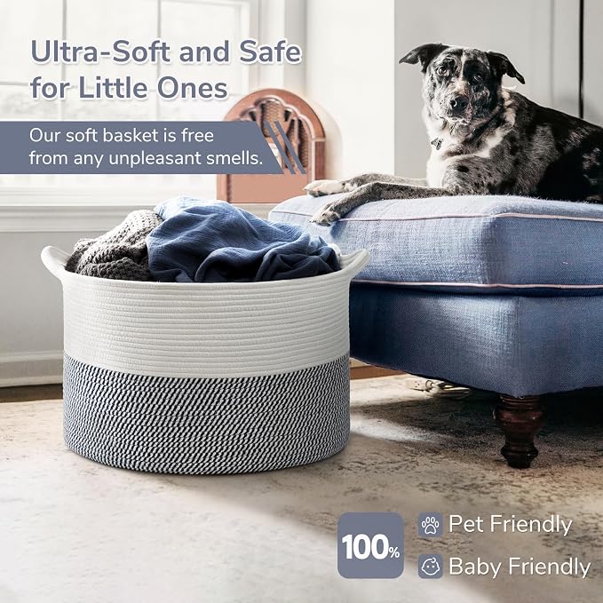 INDRESSME XXXLarge Cotton Rope Basket 21.7" x 21.7" x 13.8" Woven Baby Laundry - Image 5