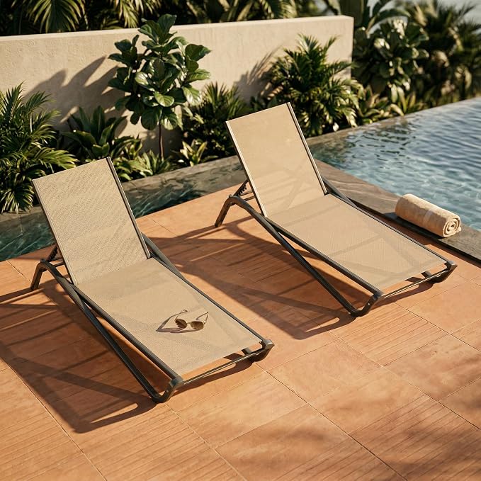 Set of 2 Patio Chaise Lounge Chairs, All-Weather Aluminum Pool Loungers by PatioKingdom