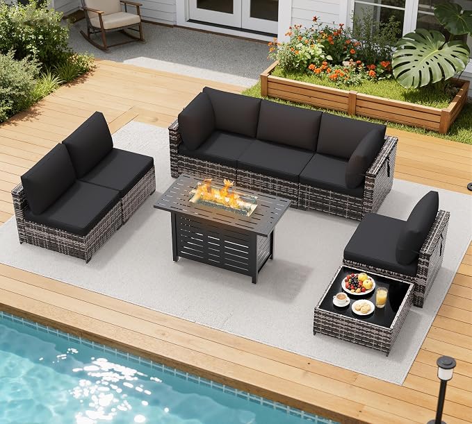 LOUVIXA 8 Piece Outdoor Patio Furniture Set, Outdoor Sectional Sofa by LOUVIXA