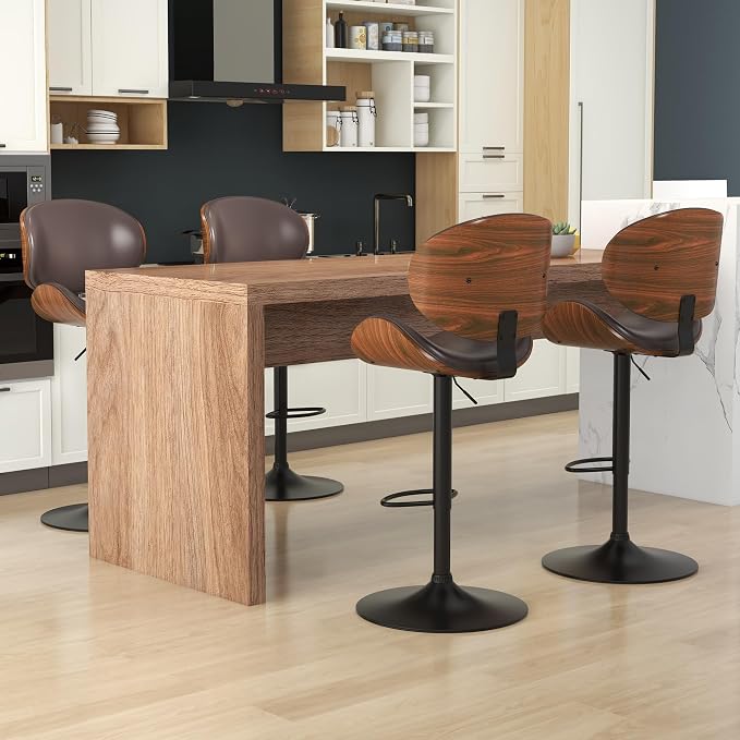 KCC Bar Stools Set of 6, Swivel Adjustable Height Barstools, PU Leather - Image 7