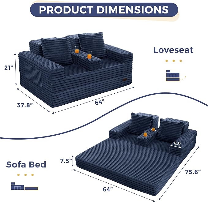MAXYOYO Loveseat Sofa Bed, Striped Faux Fur Foldable Floor Sofa Couch in A Box - Image 2