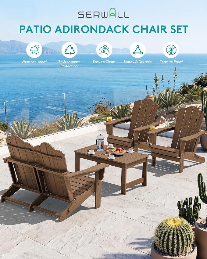 SERWALL 4 Pieces HDPE Patio Adirondack Chair Set, 2 Adirondack Chair - Image 4