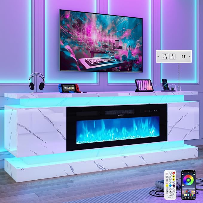 chartustriable 71IN LED TV Stands w/40 inch Fireplace Power Outlet by chartustriable