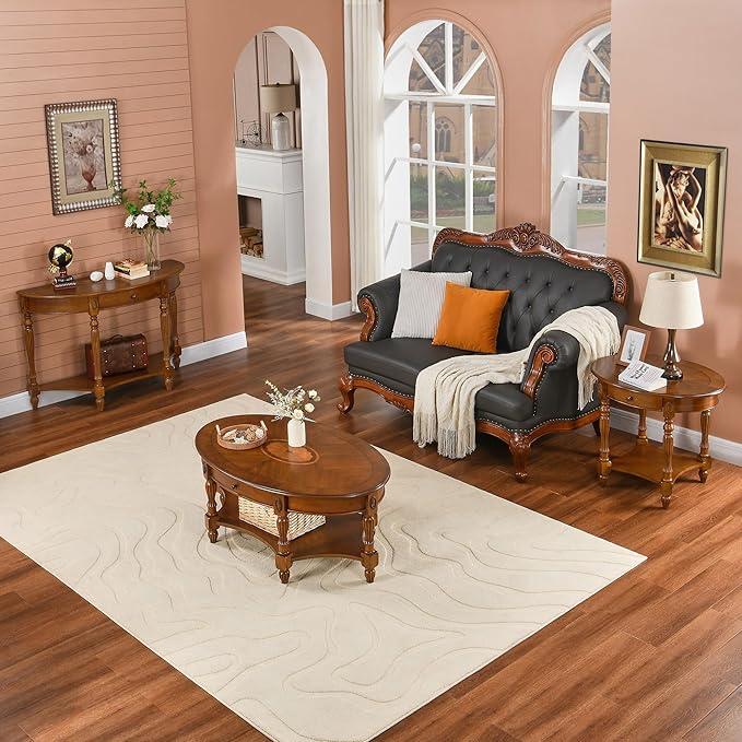 LEEMTORIG Oval Round End Table, 2-Tier Solid Wood End Table Side Table - Image 7