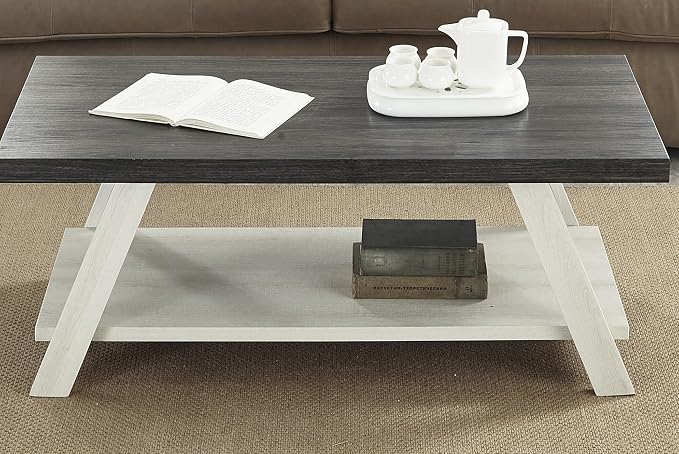 Contemporary Two-Tone Wood Coffee Table 48 in, Weathered Charcoal and Beige - Image 5