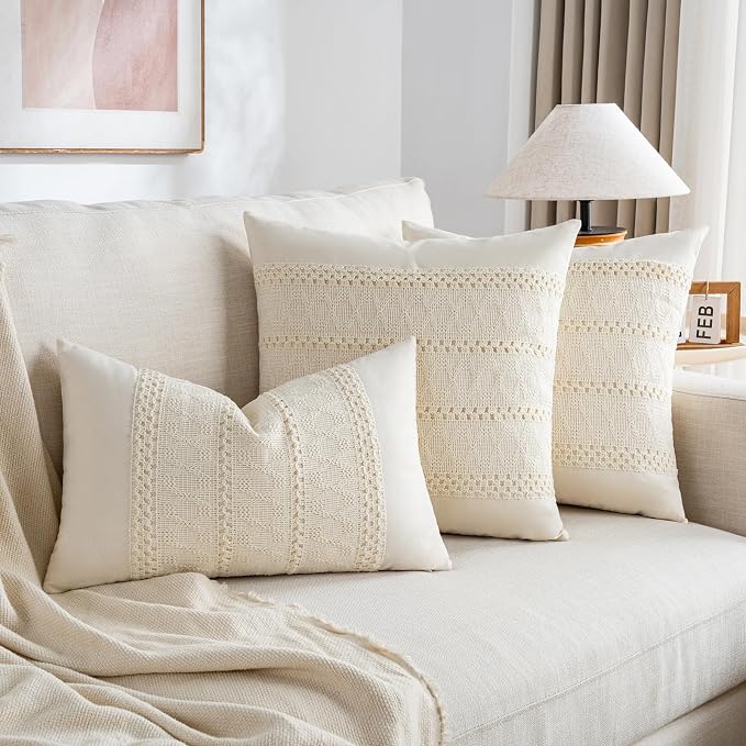 Fancy Homi Set of 1 Boho Cream Decorative Throw Pillow Cover 18x18 Inch - Image 5