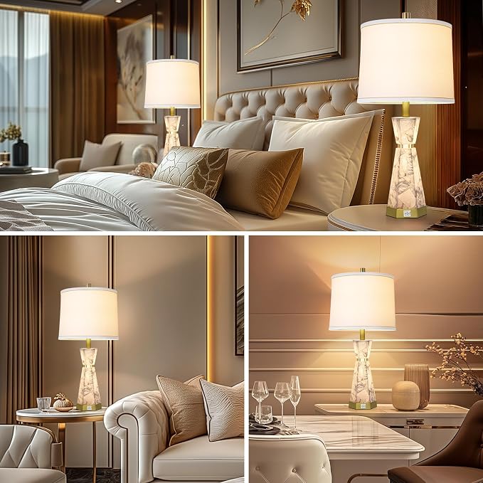 Natural Alabaster Table Lamp, Living Room Lamps Set of 2, Nightstand Lamp - Image 5