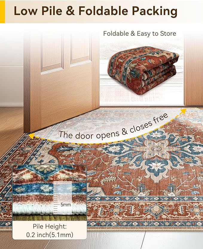 Area Rugs 3'x5' Washable Non-Slip, Floral Vintage Distress Print Pattern - Image 3