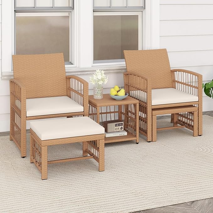 Tangkula 5 Pieces Patio Wicker Conversation Set, Outdoor Furniture Set - Image 2