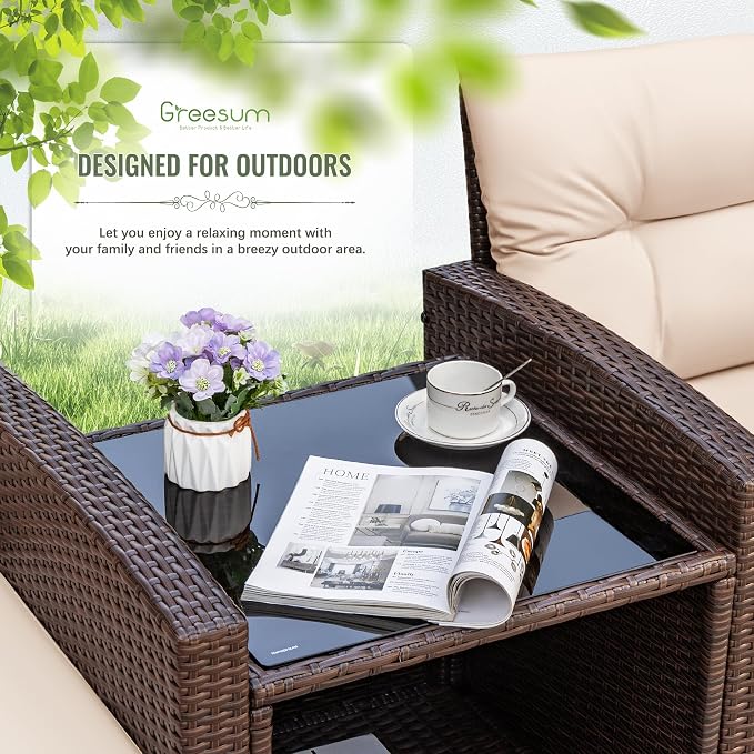 Greesum 3 Pieces Patio Furniture Sets Outdoor PE Rattan Wicker Chairs - Image 7