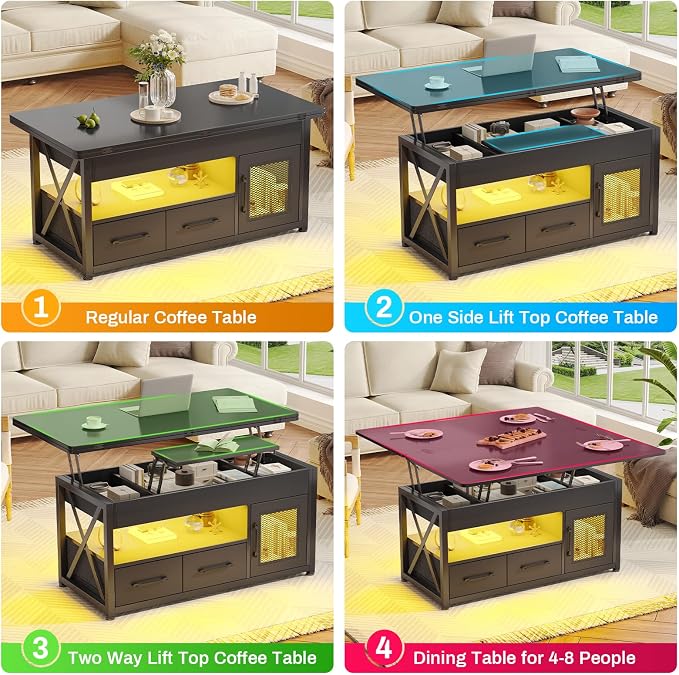 Itaar 40" Lift Top Coffee Table, 4 in 1 Coffee Tables - Image 4