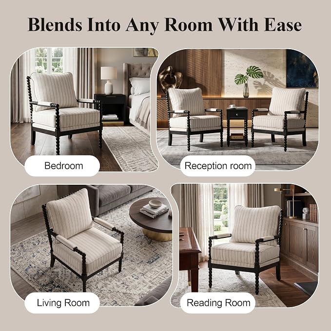DUHOME Linen Fabric Spindle Accent Chair Set of 2, Bobbin Chair - Image 8
