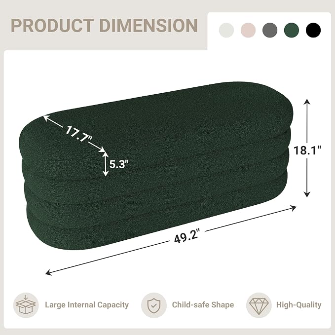 Busaurus Storage Ottoman Bench 49.2 Inch Upholstered Fabric Storage Bench - Image 2