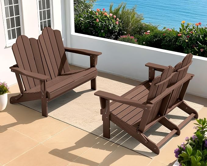 SERWALL Folding Adirondack Bench, HDPE All-Weather Adirondack Loveseat Set of 2 by SERWALL