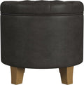 Homepop Home Decor | Upholstered Round Faux Leather Tufted Foot Rest Ottoman | by HomePop