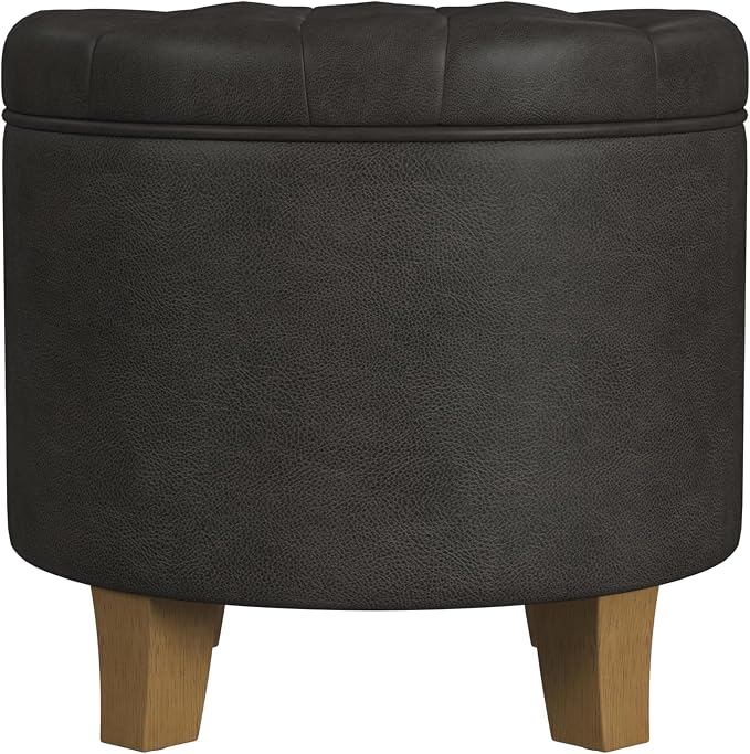 Homepop Home Decor | Upholstered Round Faux Leather Tufted Foot Rest Ottoman | by HomePop