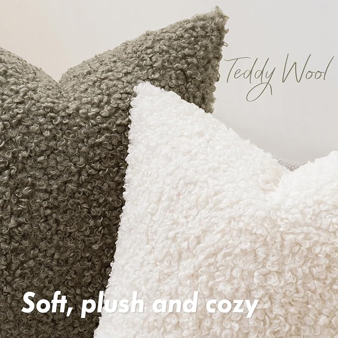 Faux Fur Throw Pillow Covers 18x18 Inch Set of 2 Boucle Neutral Decorative - Image 5