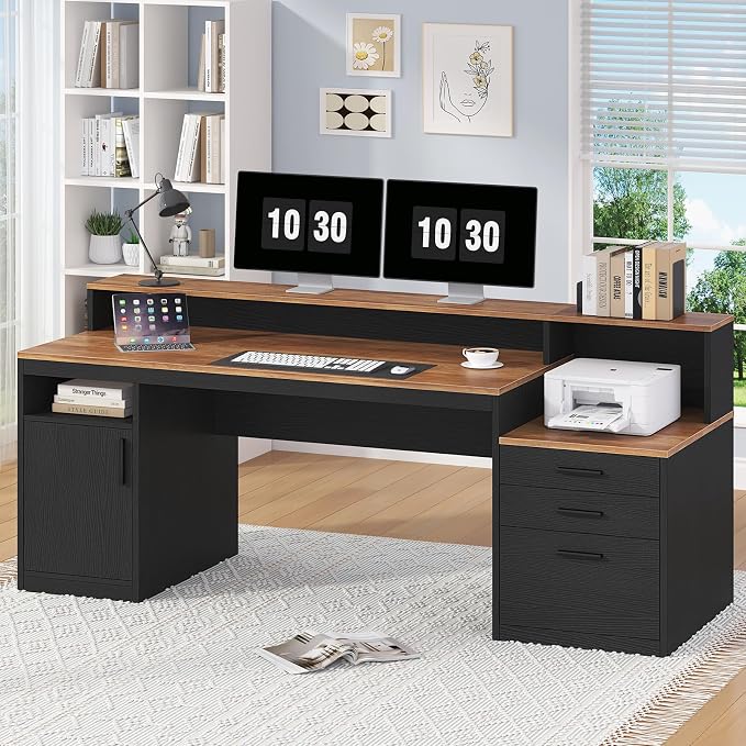 YOMILUVE Computer Desk with 3 Drawers & Storage Shelves, 65 Inch Home Office - Image 9