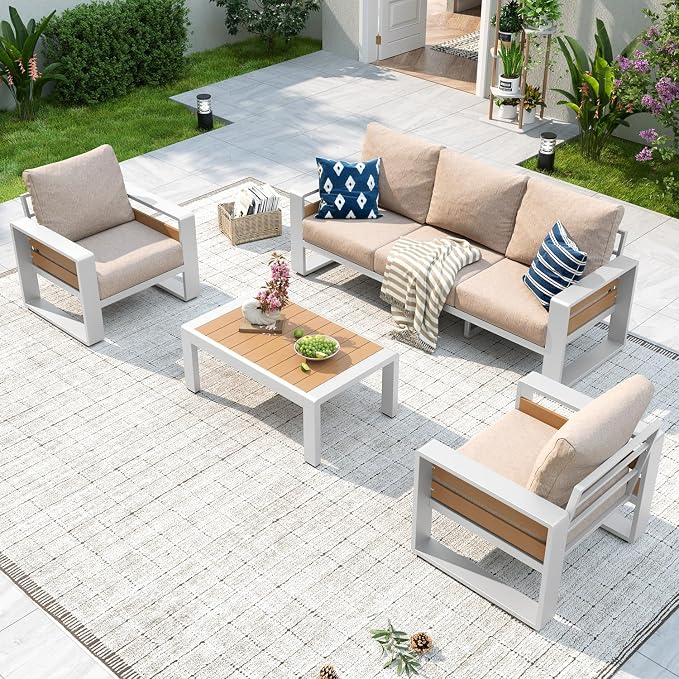 Aoxun Aluminum Patio Furniture Set, 5 Seats Luxury Outdoor Sectional by Aoxun