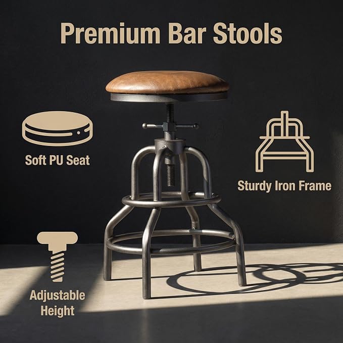 Industrial Vintage Counter Stool, Kitchen Counter Height Adjustable Swivel Chair - Image 10