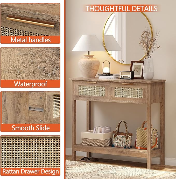 Trironsun Farmhouse Rattan Console Table - Image 5