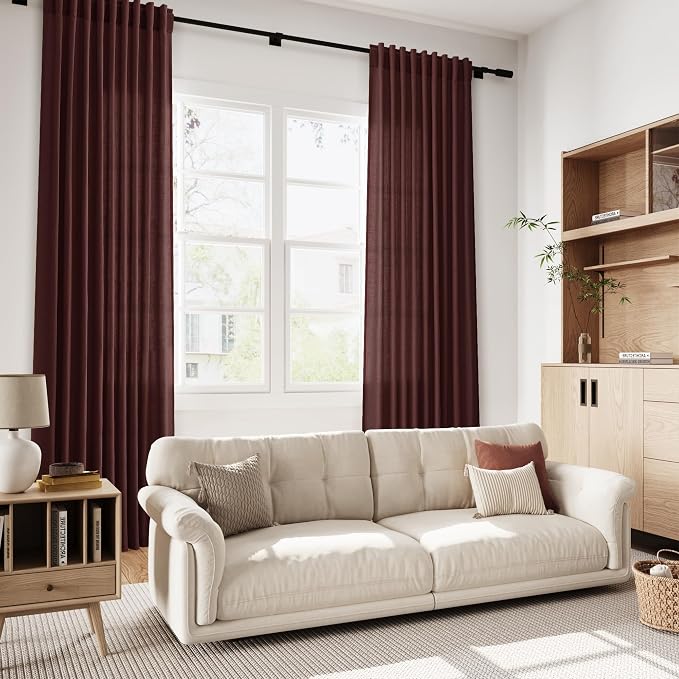 Nanspring Reddish Brown Linen Curtains 84 Inch Length 2 Panels Set - Image 7