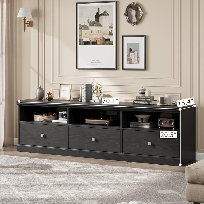 IDEALHOUSE 70in TV Stand for TVs up to 80", Mid Century Modern Entertainment - Image 4