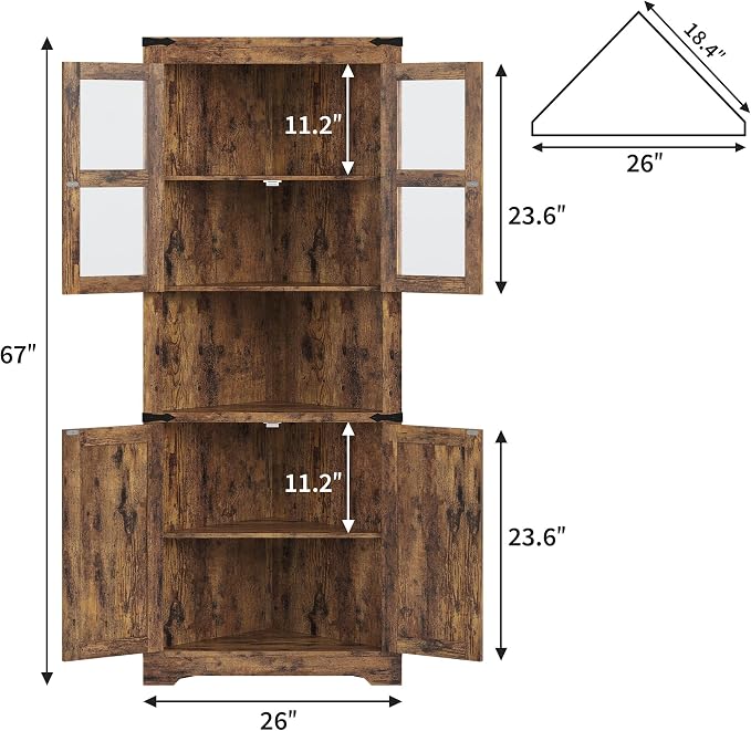 GarveeHome 67" Tall Corner Storage Cabinet, Farmhouse Corner Hutch Display - Image 2