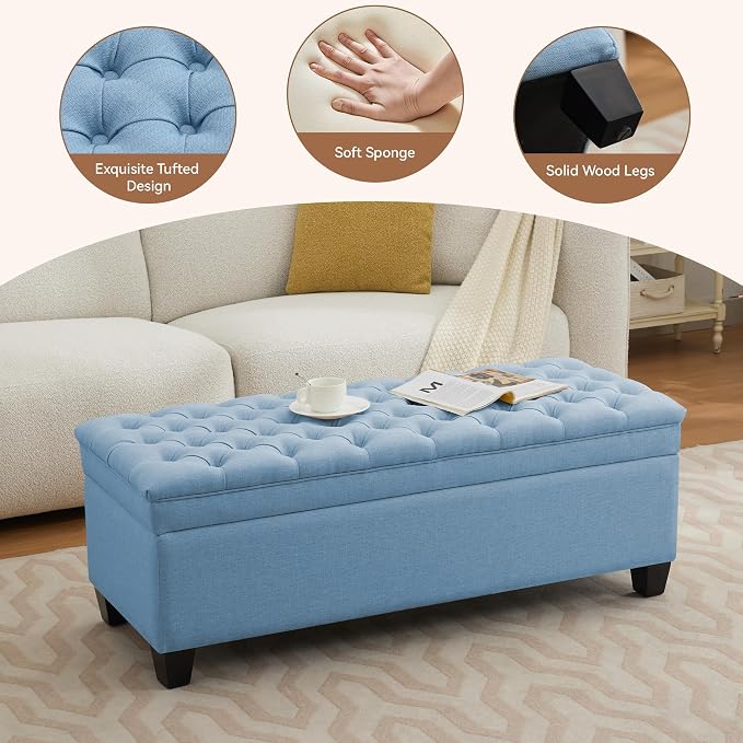 WUTUTUEE 51" Fabric Storage Ottoman Bench, Upholstered Rectangle End of Bed - Image 4