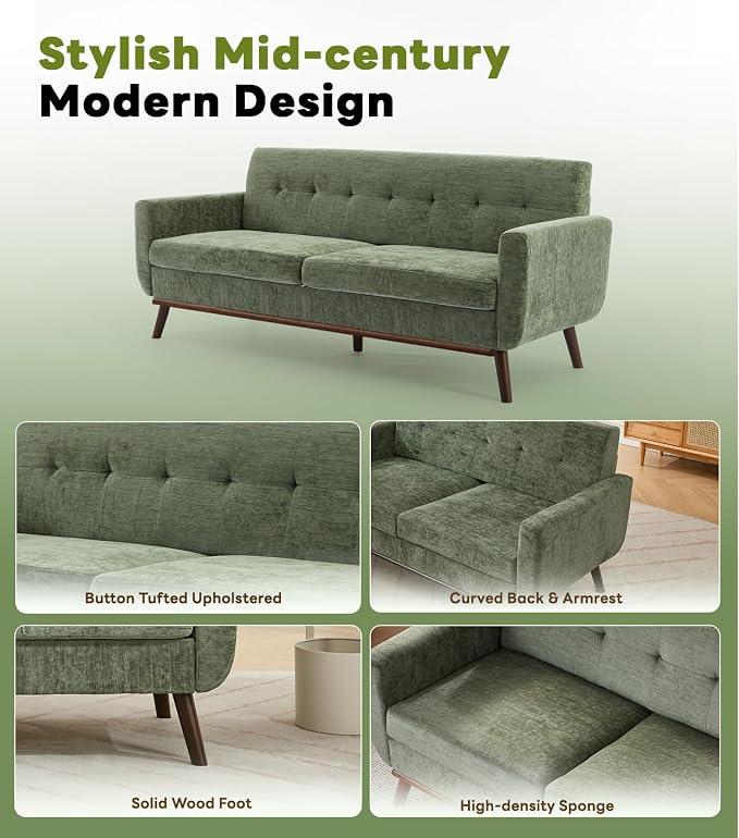 Kingfun 77.2" W Loveseat Sofa, Mid Century Modern Decor Love Seat Couches - Image 7