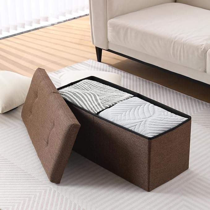 Storage Ottoman Bench Foldable Seat Footrest Shoe Bench End of Bed Storage - Image 7