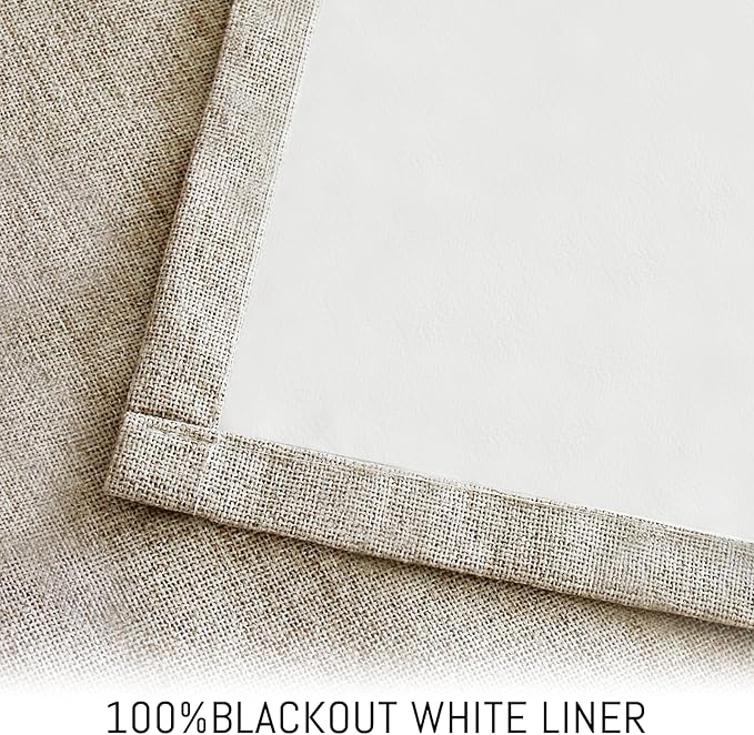 Yakamok Natural Linen Curtains 100% Blackout 96 Inches Long, Room Darkening - Image 3
