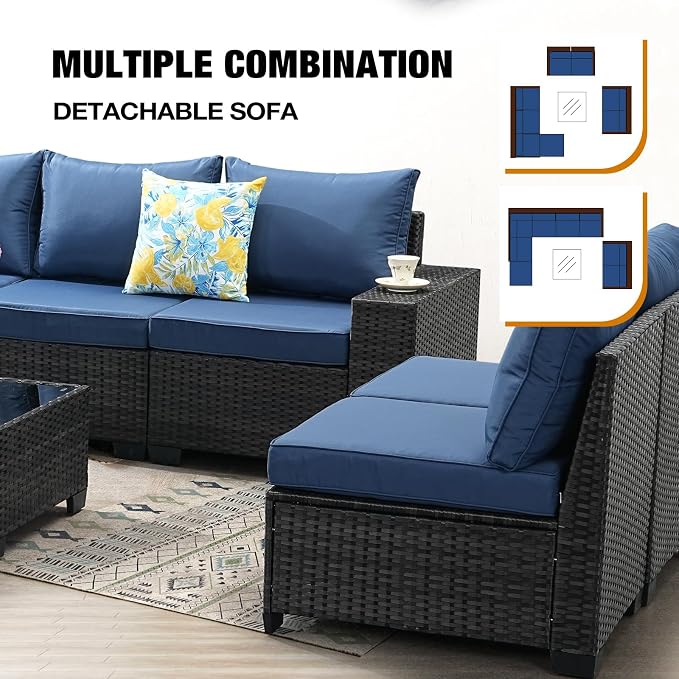 JOYURE 9 Pieces Patio Furniture Set All-Weather Outdoor Wicker Sectional - Image 6