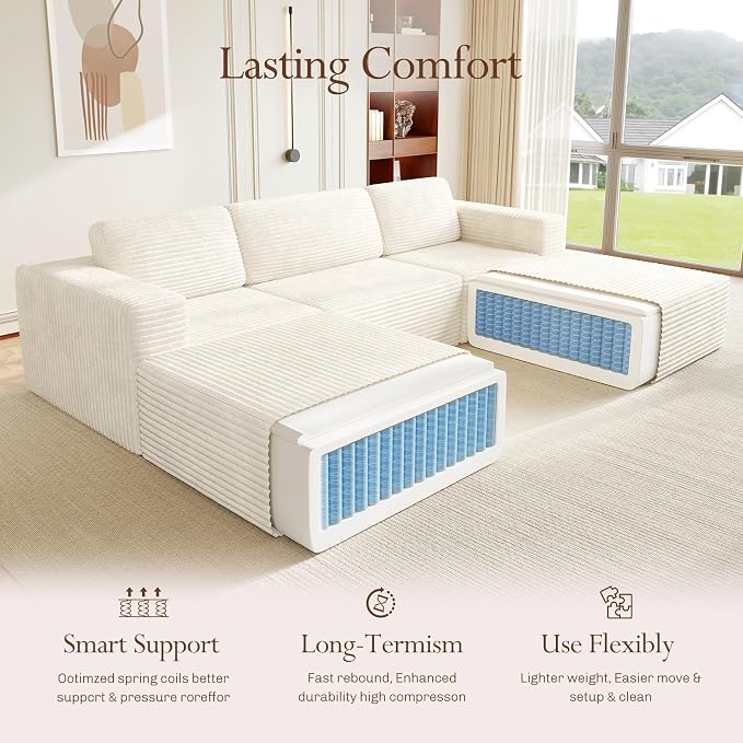 Vesgantti 119" Oversized U-Shaped Modular Sectional Sofa, Corduroy Cloud Couch - Image 3