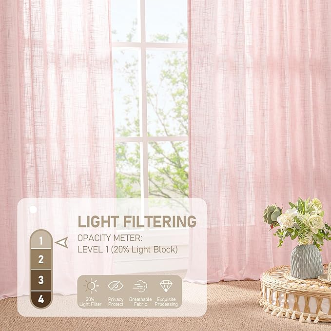 LAMIT 72 inch Pink Linen Curtains - Image 4