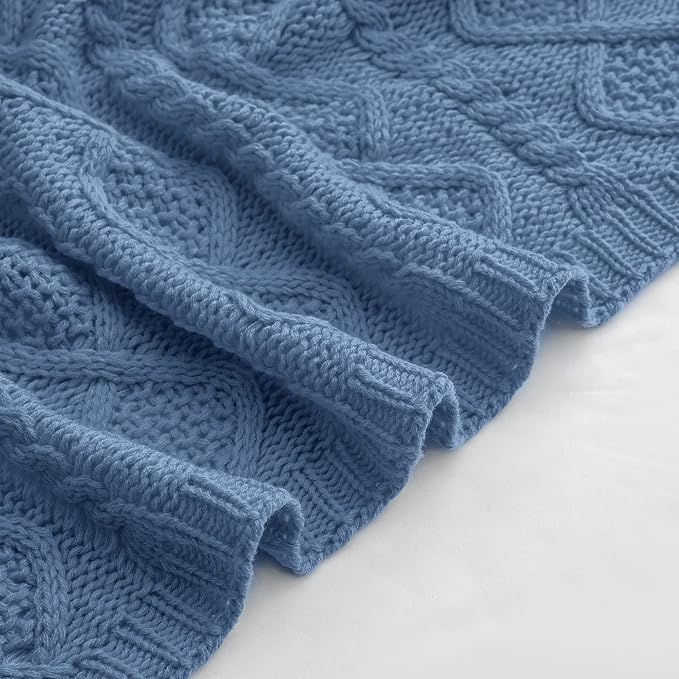 Homiest Dusty Blue Cable Knit Throw, 60 x 80 Inch, Lightweight Acrylic Knitted - Image 6