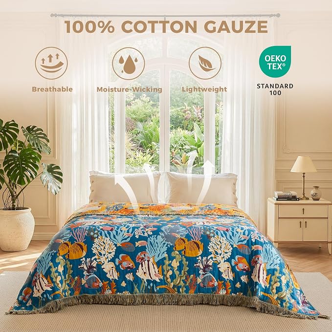LUTBM Throw Blanket for Couch Sofa 100% Cotton Blankets for Bedroom Living Room - Image 3