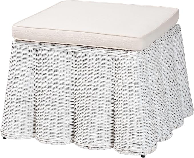 Bali & pari Palm Bohemian White Scallop Rattan Ottoman by balipari