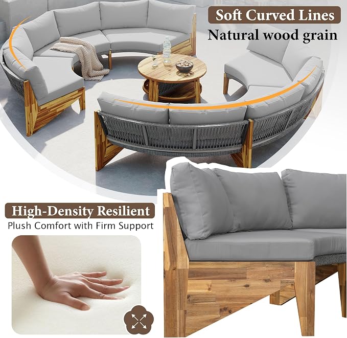 VilroCaz 3-Piece Outdoor Patio Furniture Sectional Sofa Set, 2 Semi-Circle Sofas - Image 7