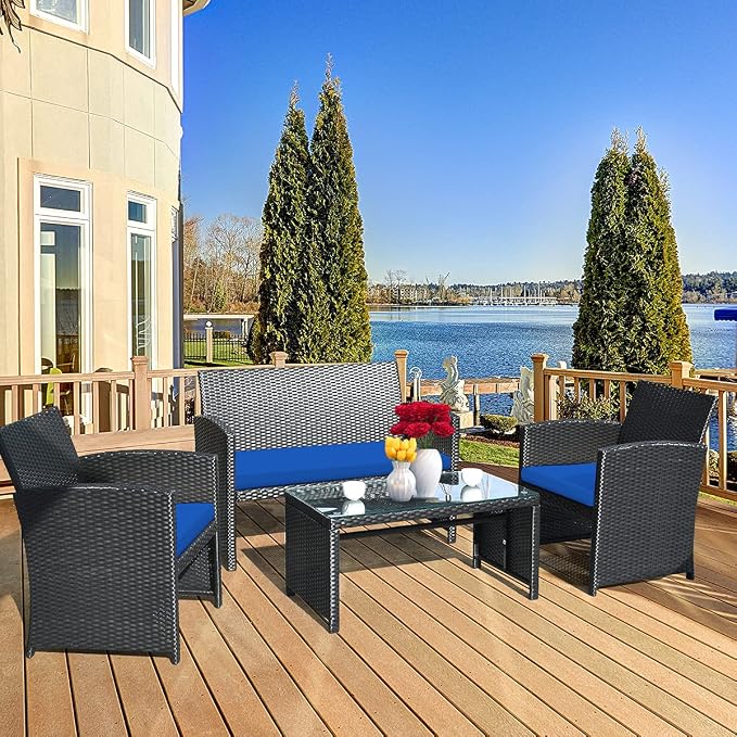 Tangkula 8 Pieces Patio Wicker Conversation Furniture Set, Patiojoy Sofa & - Image 3