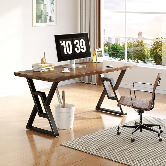 55inch Rustic Brown Solid Wood Computer Desk - Image 5
