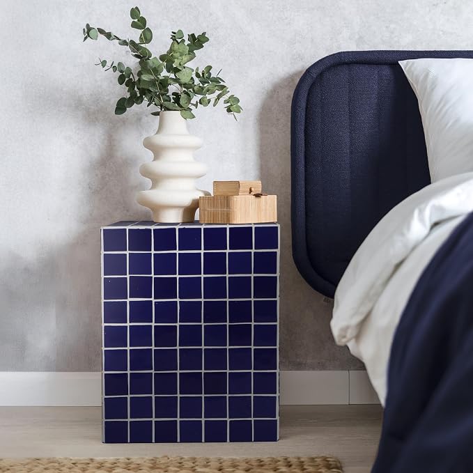 JONATHAN Y Callista Navy Modern Ceramic Tiled Cube Side Table, 18-Inch Glossy - Image 2