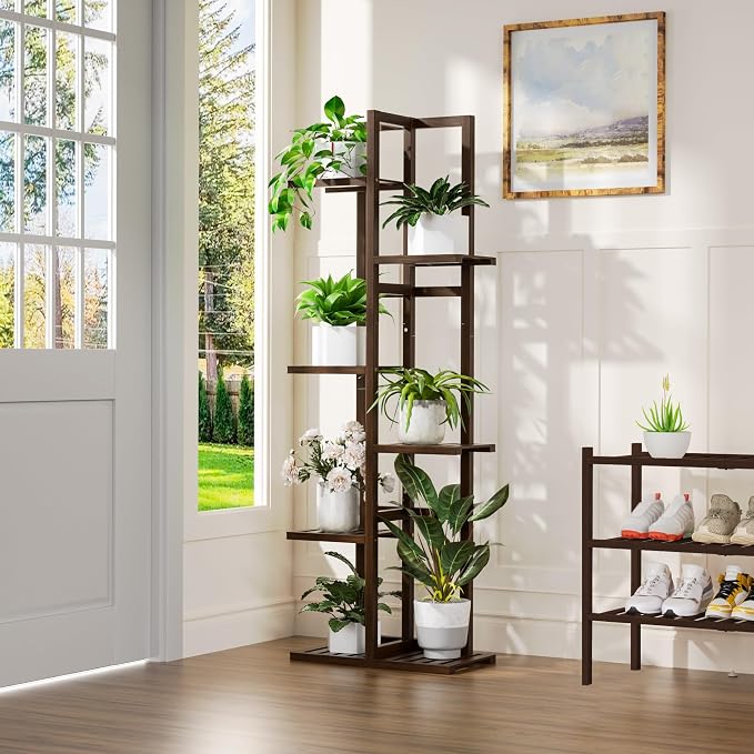ROMGUAR CRAFT 6 Tier Bamboo Plant Stand Indoor, Wood Tall Flower Holder Corner - Image 2