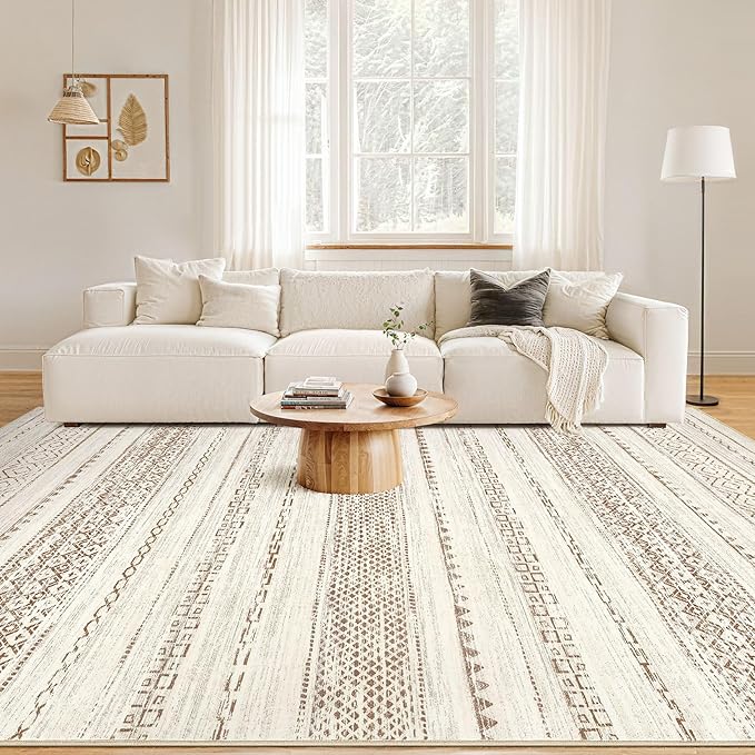 Nakagishi 10x14 Area Rugs Living Room: Washable Boho Large Neutral Modern Soft - Image 4