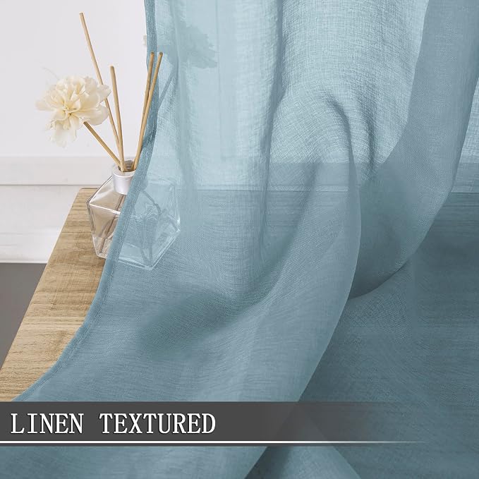 Tollpiz Short Sheer Curtains Linen Textured Bedroom Curtain Sheers Light - Image 2