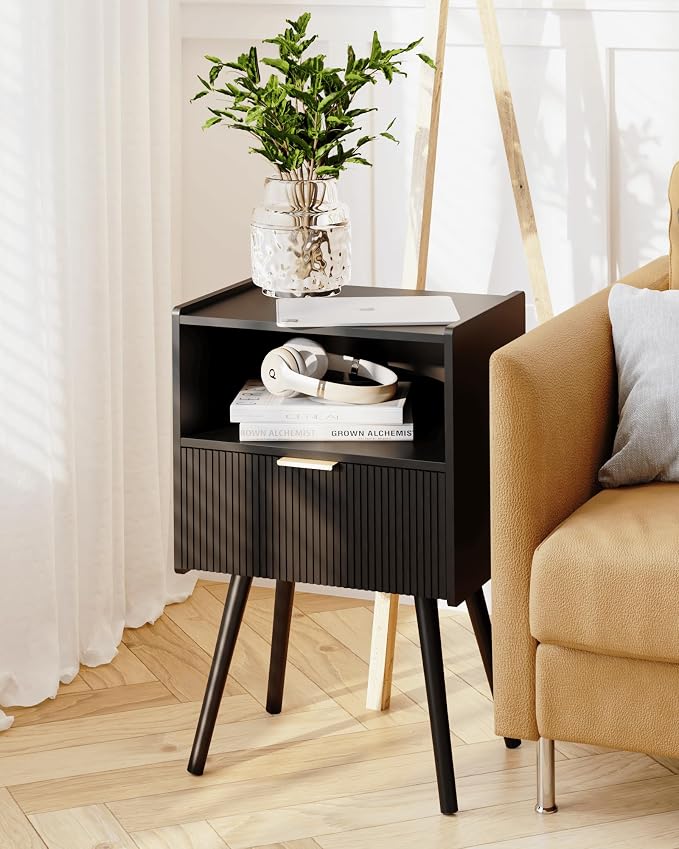 JOONEE Black Nightstand, Modern Bedside Table - Image 6