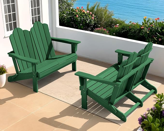 SERWALL Folding Adirondack Bench, HDPE All-Weather Adirondack Loveseat Set of 2 by SERWALL